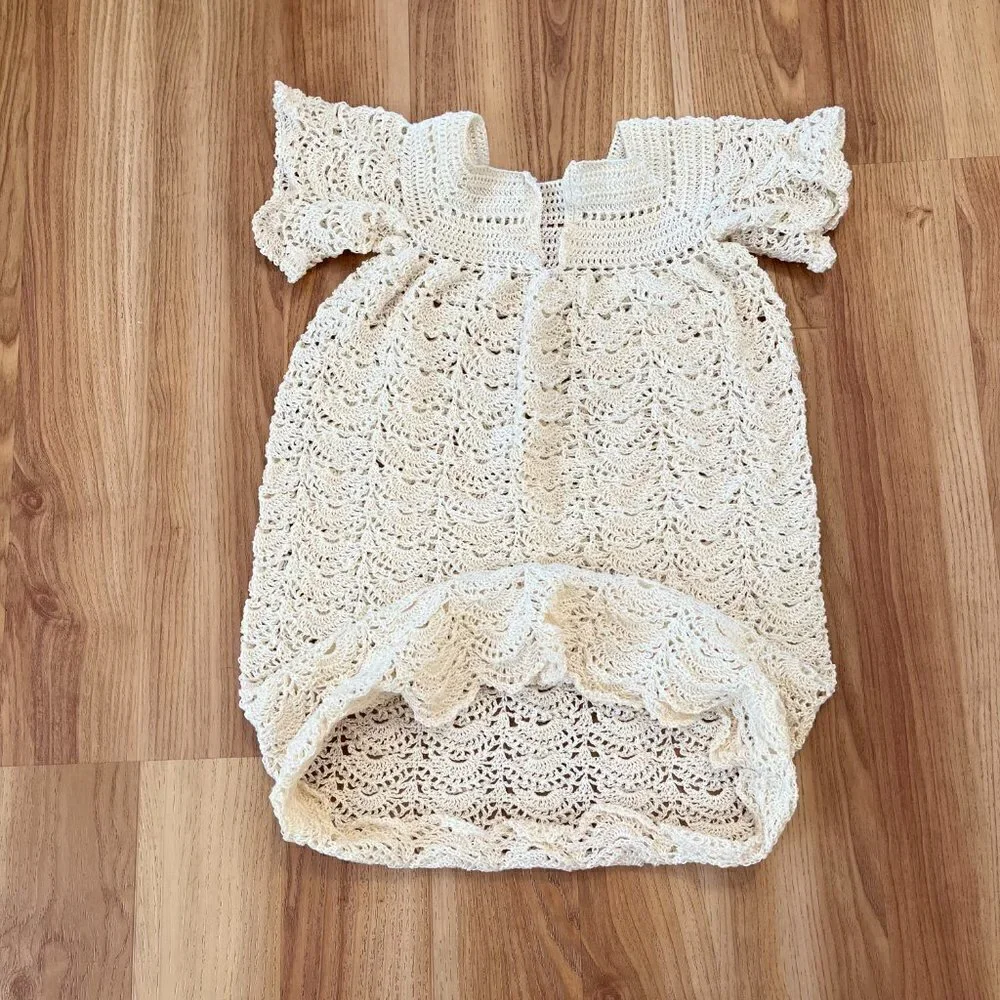 Vintage Handmade Crochet Delicate Feminine Angel Pattern Baby Dress